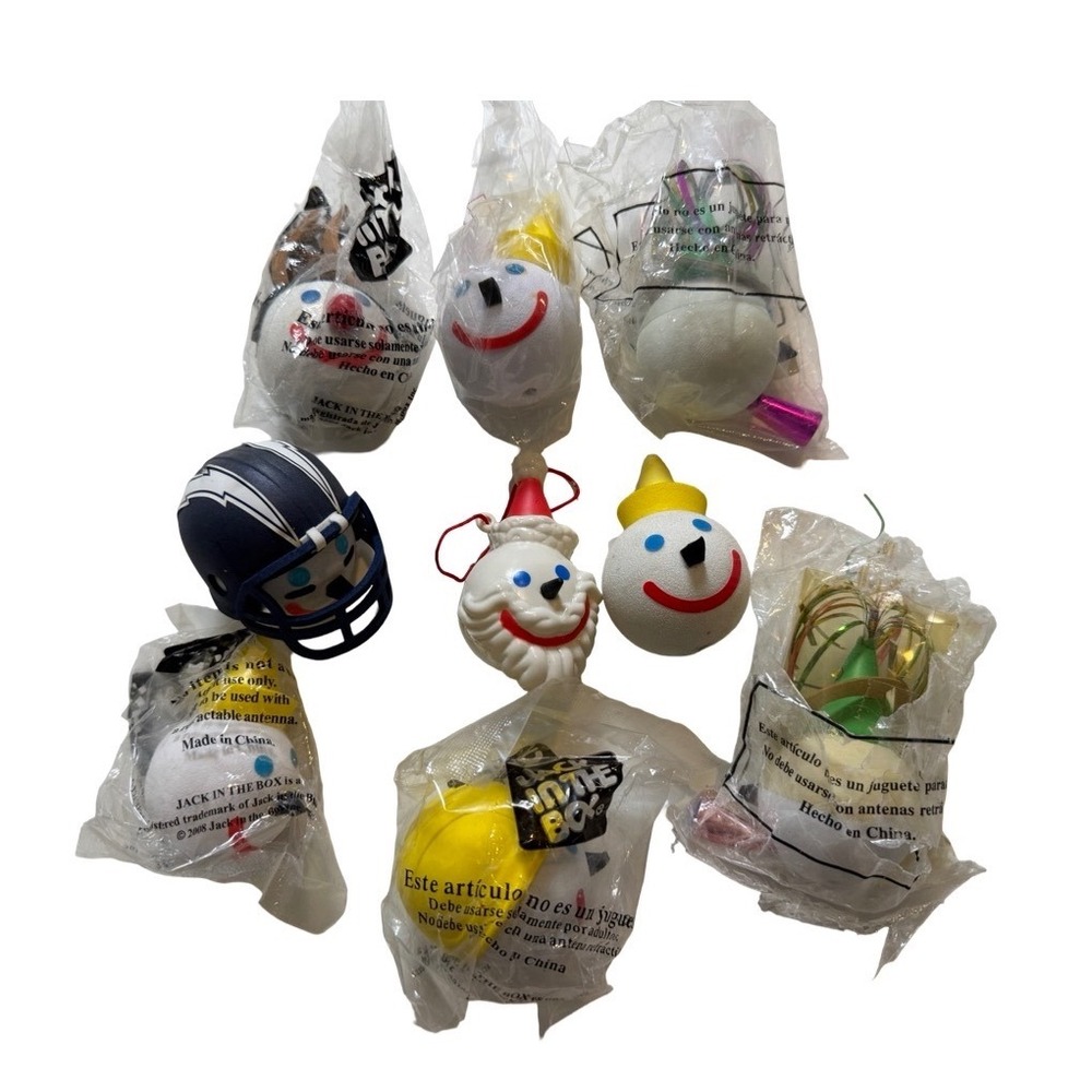 Jack in the Box Antenna Ball Lot 8  Vintage NFL Chargers Santa 2000 Millennium